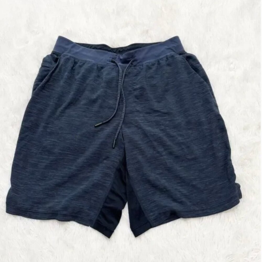 Men Lululemon T.H.E. Short *9" Updated Heather Allover Iron Blue True Navy Large - Picture 3 of 5